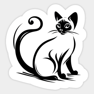 Stick figure of Siamese cat in black ink Sticker